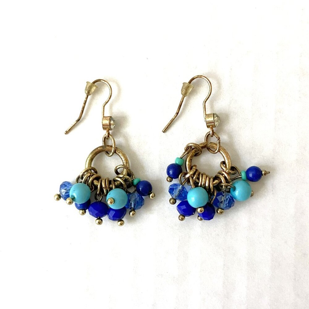 Blue Bead Cluster Drop Earrings